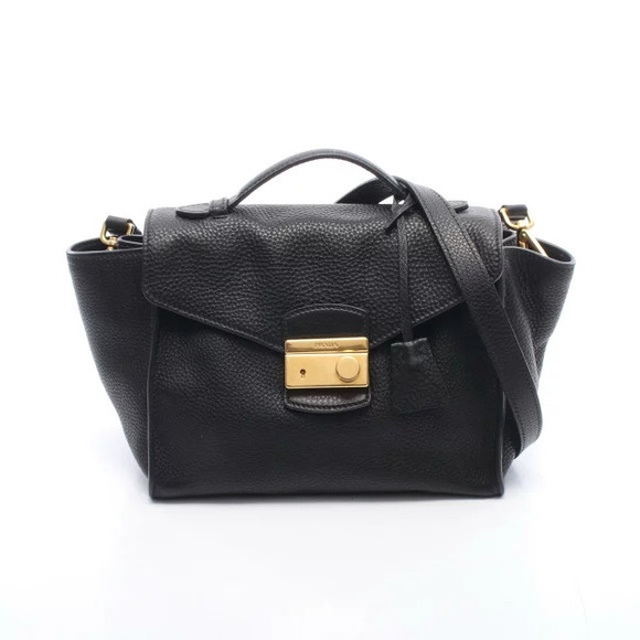 Prada Handbags - Prada Arque Vitello Daino Leather Hobo Shoulder Bag Black